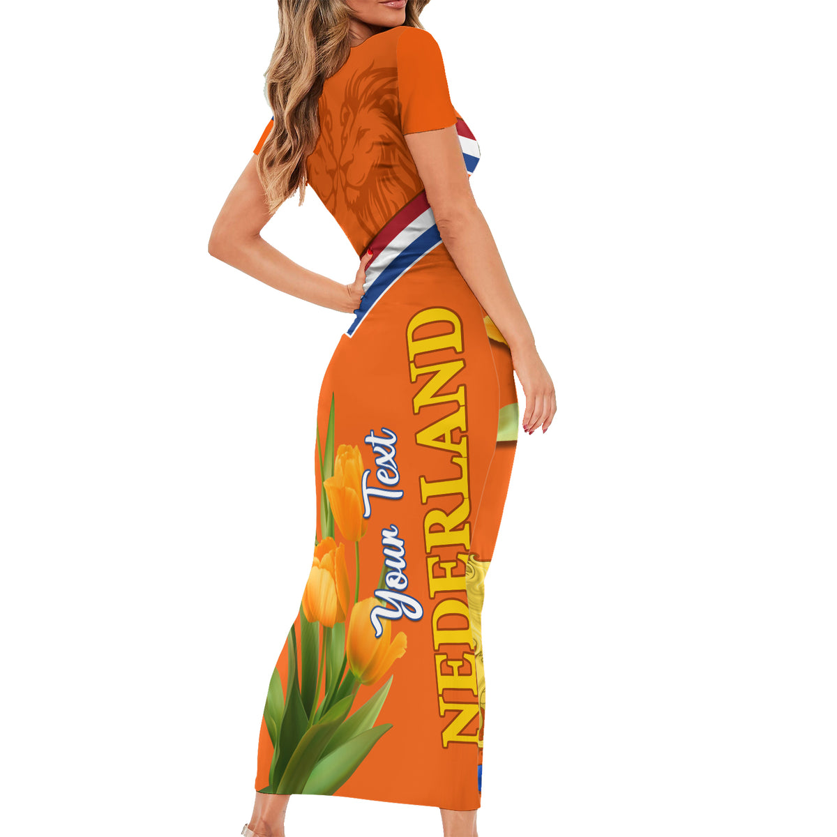 Netherlands Queen Day 2024 Short Sleeve Bodycon Dress Nederland Koningsdag Orange Tulips - Wonder Print Shop