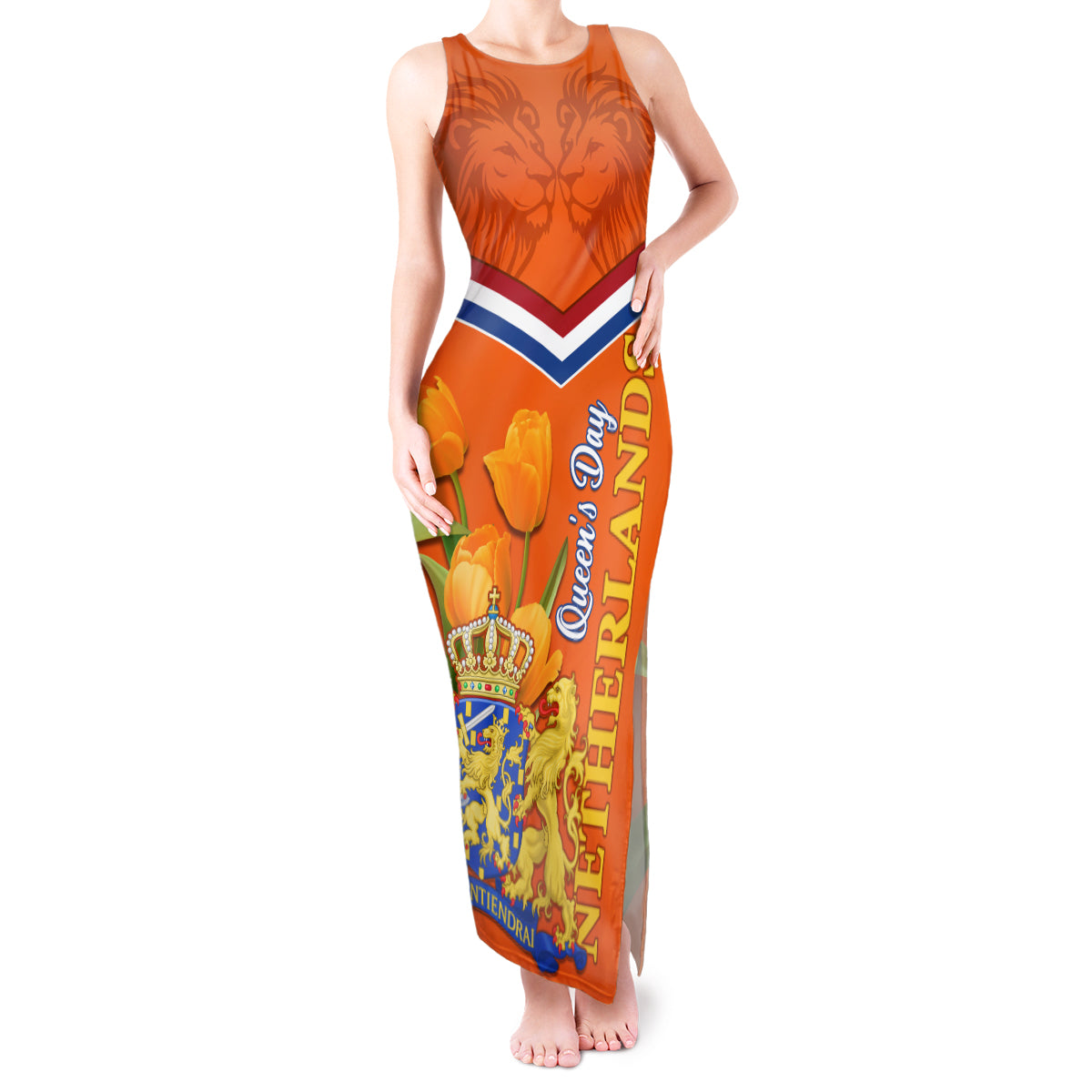 Netherlands Queen Day 2024 Tank Maxi Dress Nederland Koningsdag Orange Tulips - Wonder Print Shop