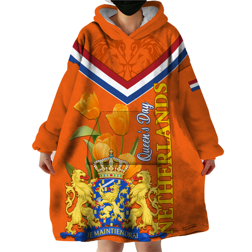 Netherlands Queen Day 2024 Wearable Blanket Hoodie Nederland Koningsdag Orange Tulips - Wonder Print Shop