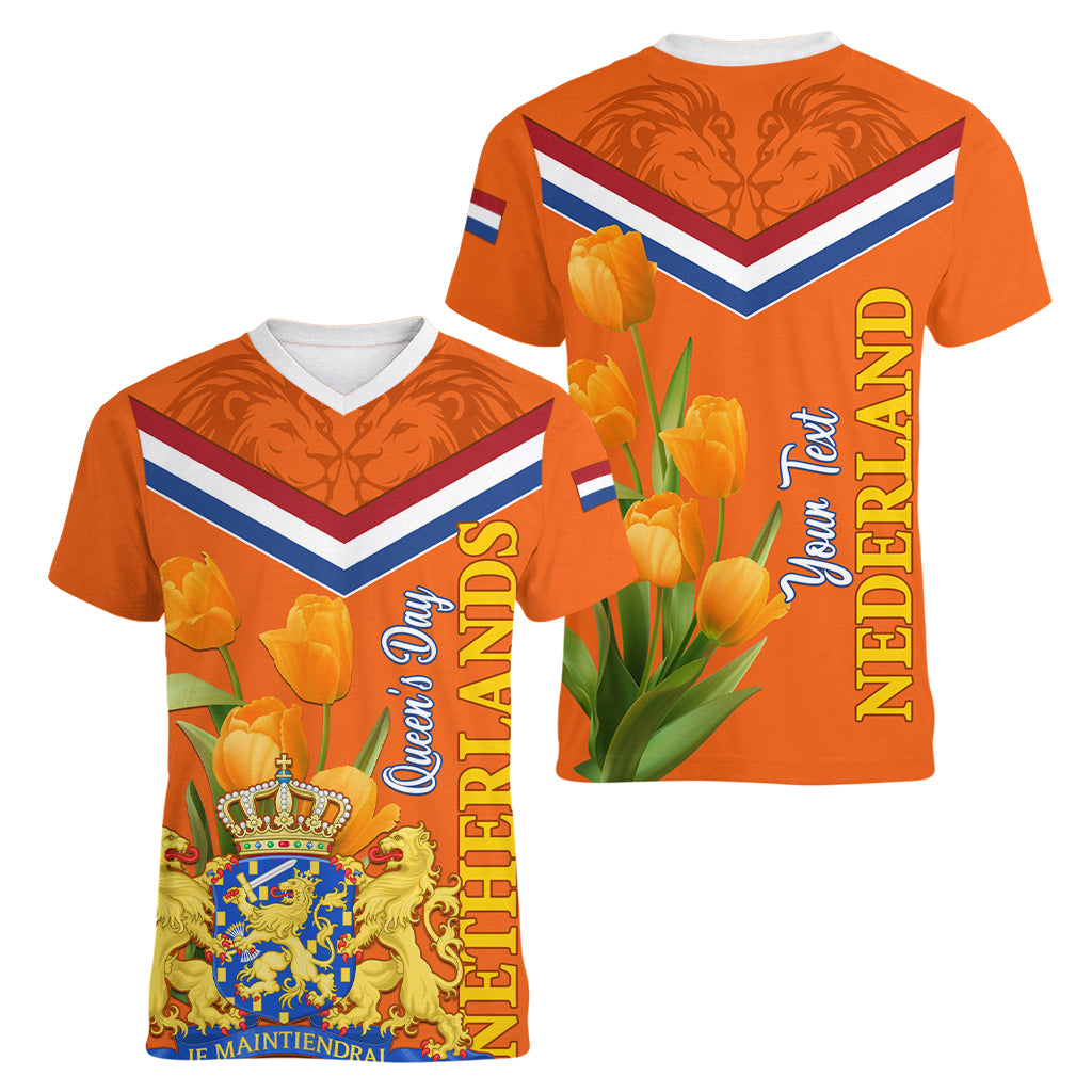 Netherlands Queen Day 2024 Women V Neck T Shirt Nederland Koningsdag Orange Tulips - Wonder Print Shop