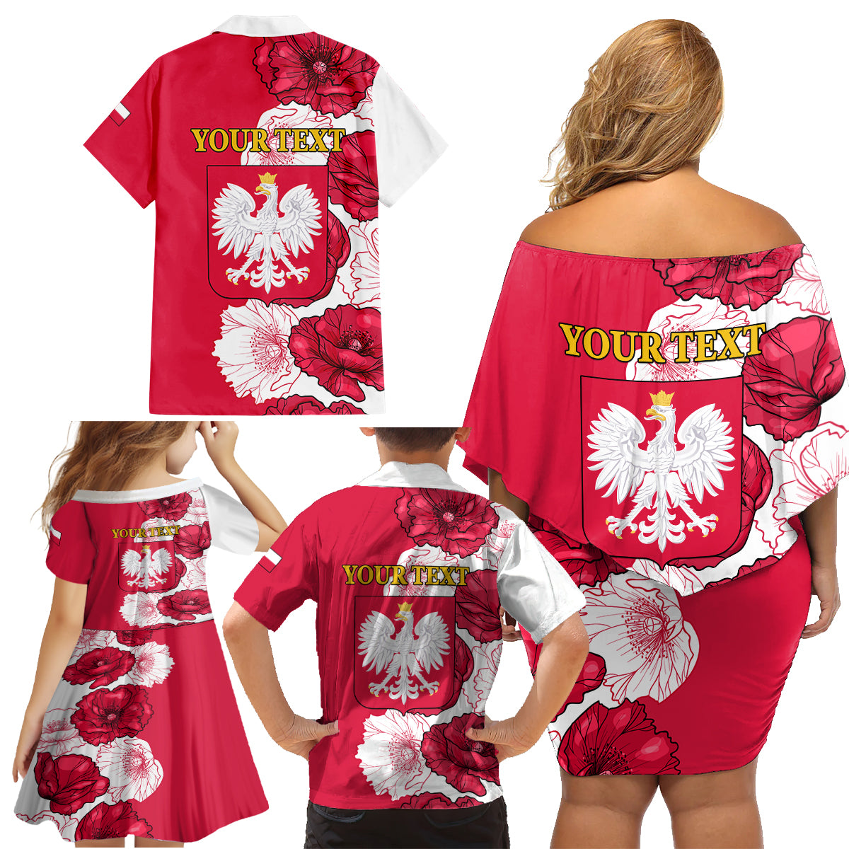 Poland Constitution Day 2024 Family Matching Off Shoulder Short Dress and Hawaiian Shirt Polska Swieto Konstytucji 3 Maja - Wonder Print Shop
