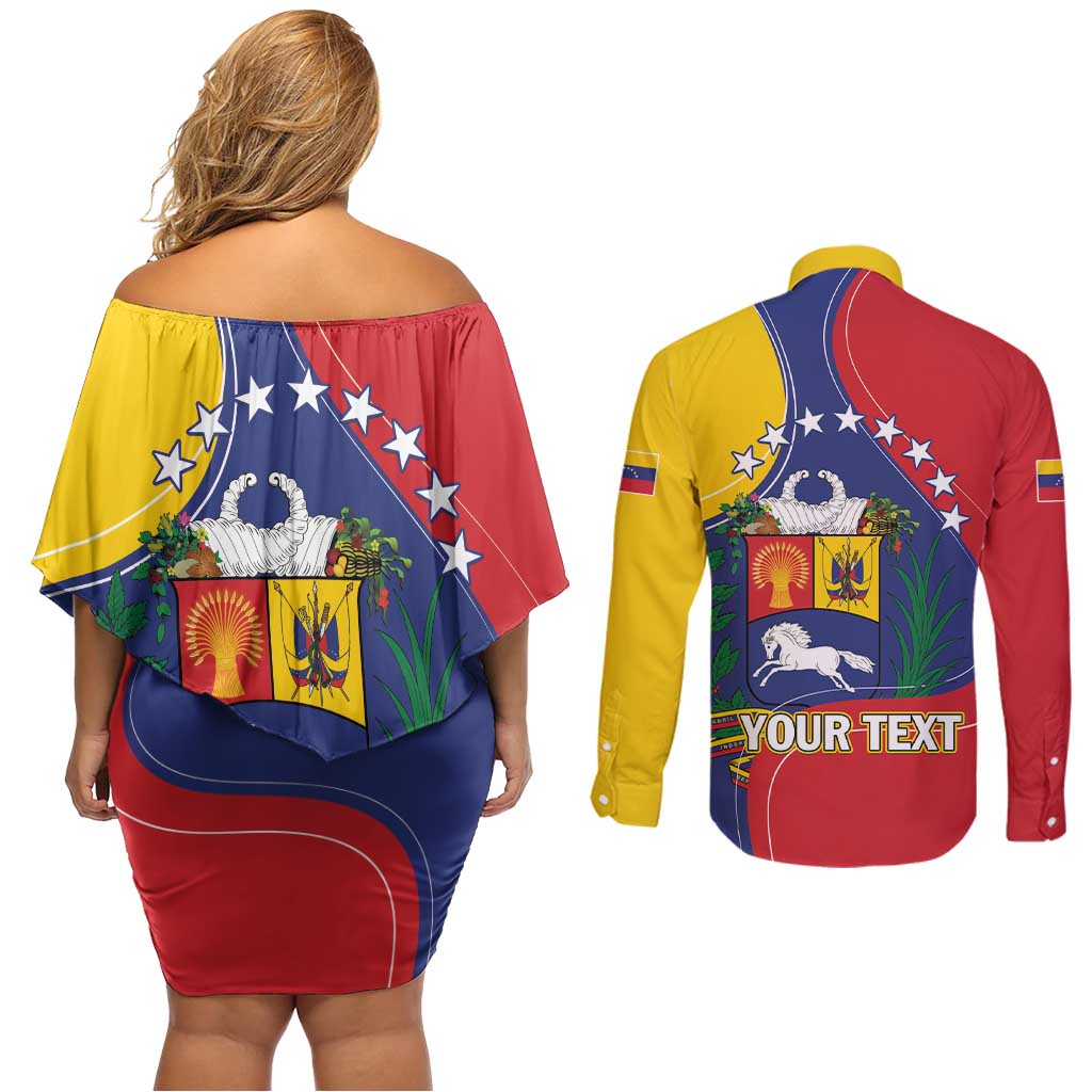 Personalized Venezuela Couples Matching Off Shoulder Short Dress and Long Sleeve Button Shirt Coat Of Arms Curve Style