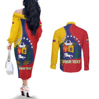 Personalized Venezuela Couples Matching Off The Shoulder Long Sleeve Dress and Long Sleeve Button Shirt Coat Of Arms Curve Style