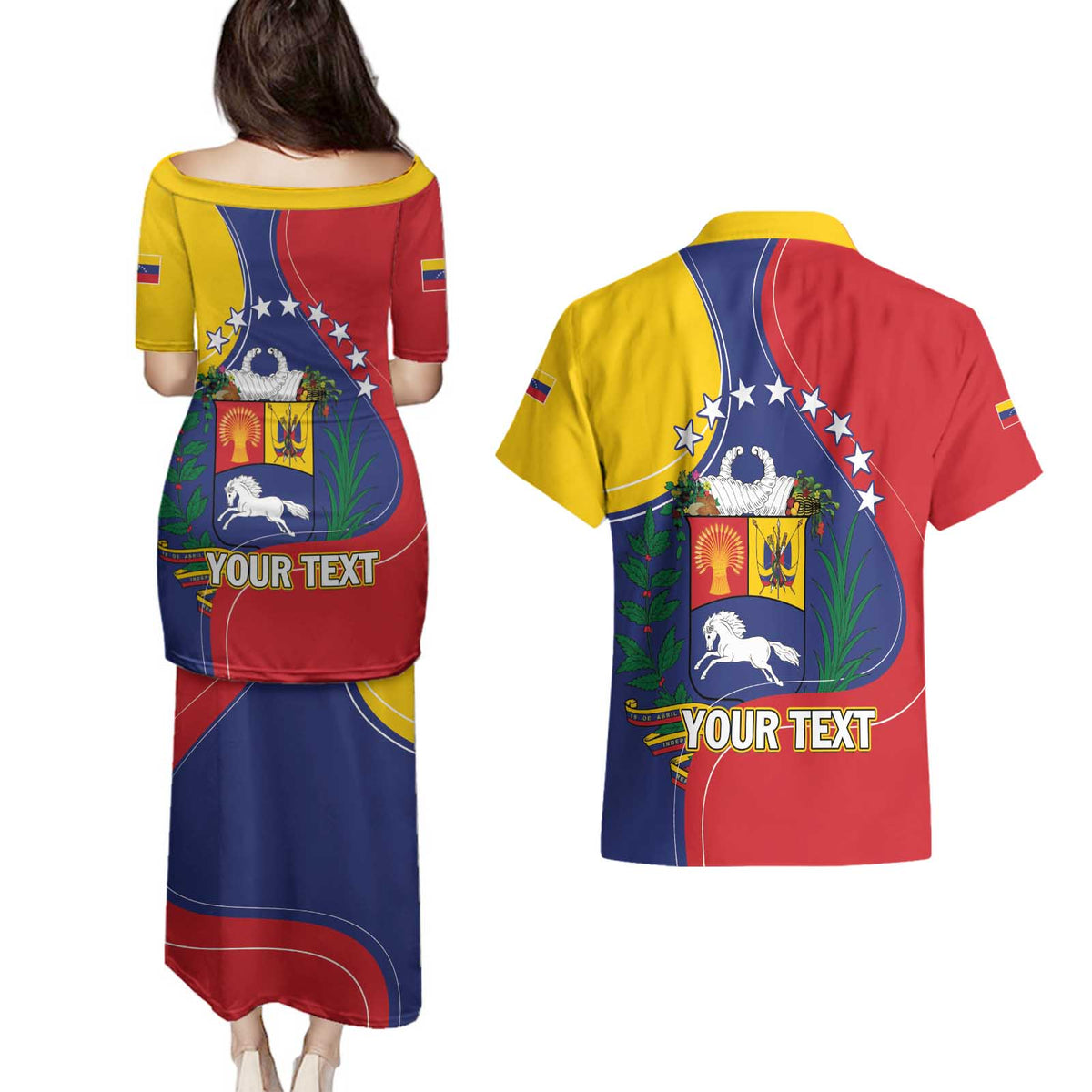 Personalized Venezuela Couples Matching Puletasi and Hawaiian Shirt Coat Of Arms Curve Style