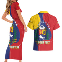 Personalized Venezuela Couples Matching Short Sleeve Bodycon Dress and Hawaiian Shirt Coat Of Arms Curve Style