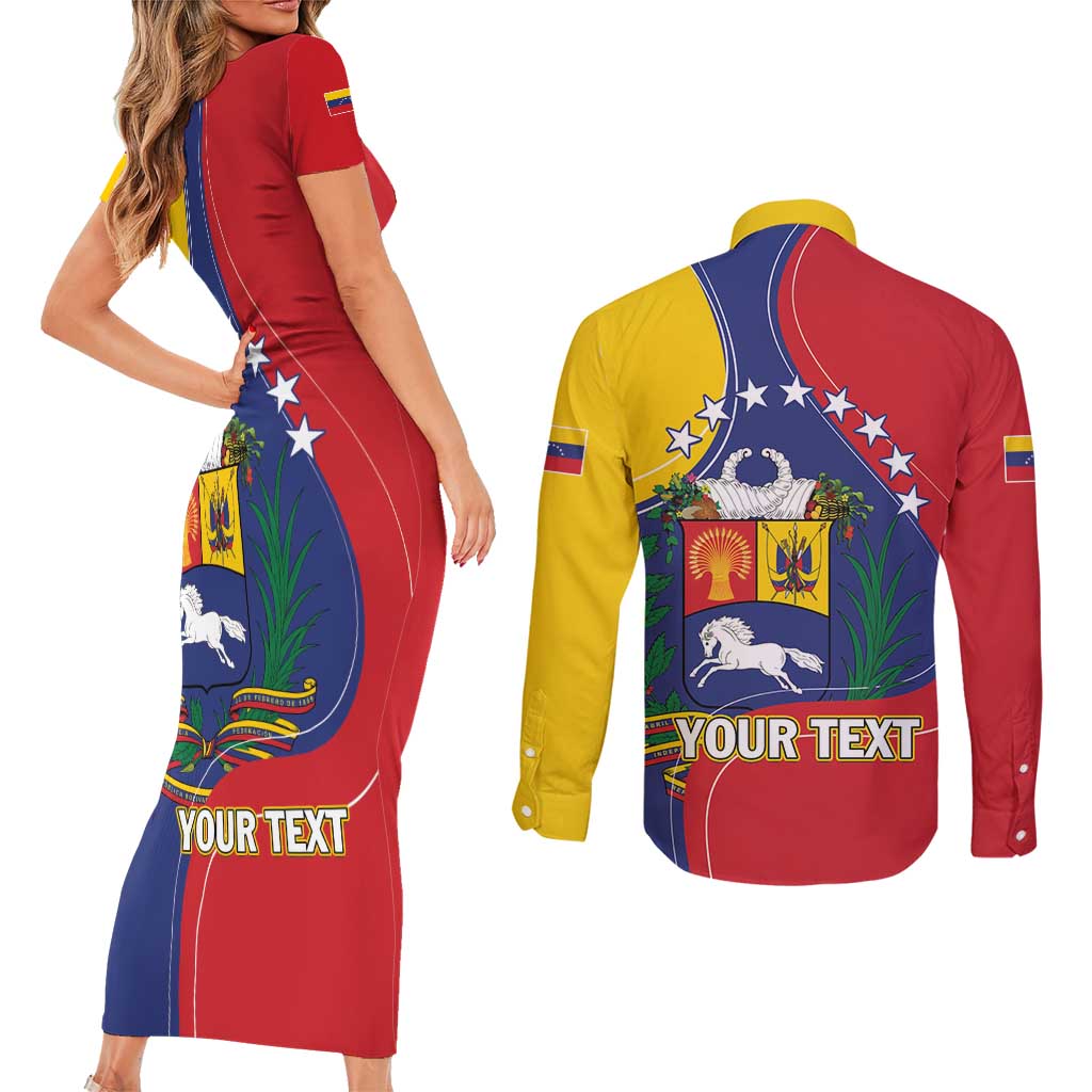 Personalized Venezuela Couples Matching Short Sleeve Bodycon Dress and Long Sleeve Button Shirt Coat Of Arms Curve Style