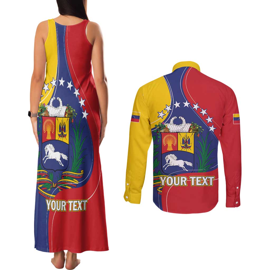 Personalized Venezuela Couples Matching Tank Maxi Dress and Long Sleeve Button Shirt Coat Of Arms Curve Style