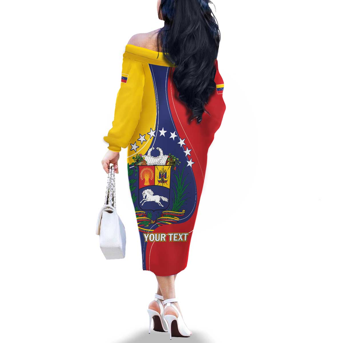 Personalized Venezuela Family Matching Off The Shoulder Long Sleeve Dress and Hawaiian Shirt Coat Of Arms Curve Style