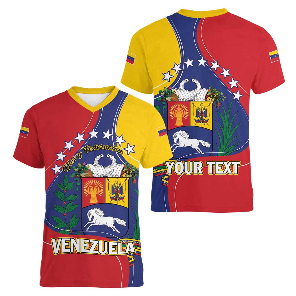 Personalized Venezuela Women V-Neck T-Shirt Coat Of Arms Curve Style