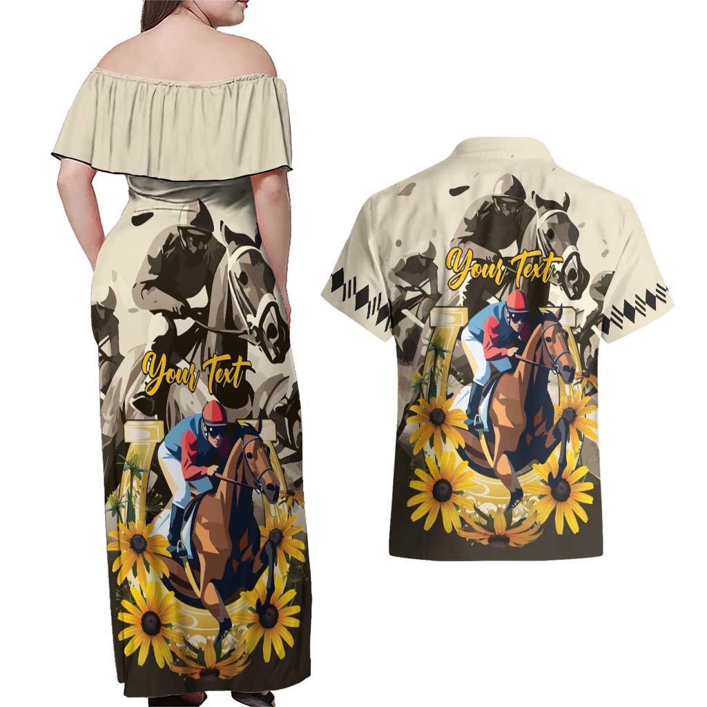 Personalized Preakness Horse Racing Couples Matching Off Shoulder Maxi Dress and Hawaiian Shirt Middle Jewel