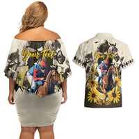 Personalized Preakness Horse Racing Couples Matching Off Shoulder Short Dress and Hawaiian Shirt Middle Jewel