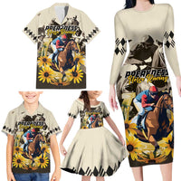 Personalized Preakness Horse Racing Family Matching Long Sleeve Bodycon Dress and Hawaiian Shirt Middle Jewel