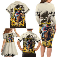 Personalized Preakness Horse Racing Family Matching Long Sleeve Bodycon Dress and Hawaiian Shirt Middle Jewel
