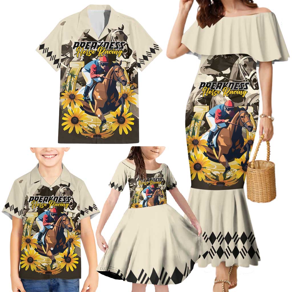 Personalized Preakness Horse Racing Family Matching Mermaid Dress and Hawaiian Shirt Middle Jewel