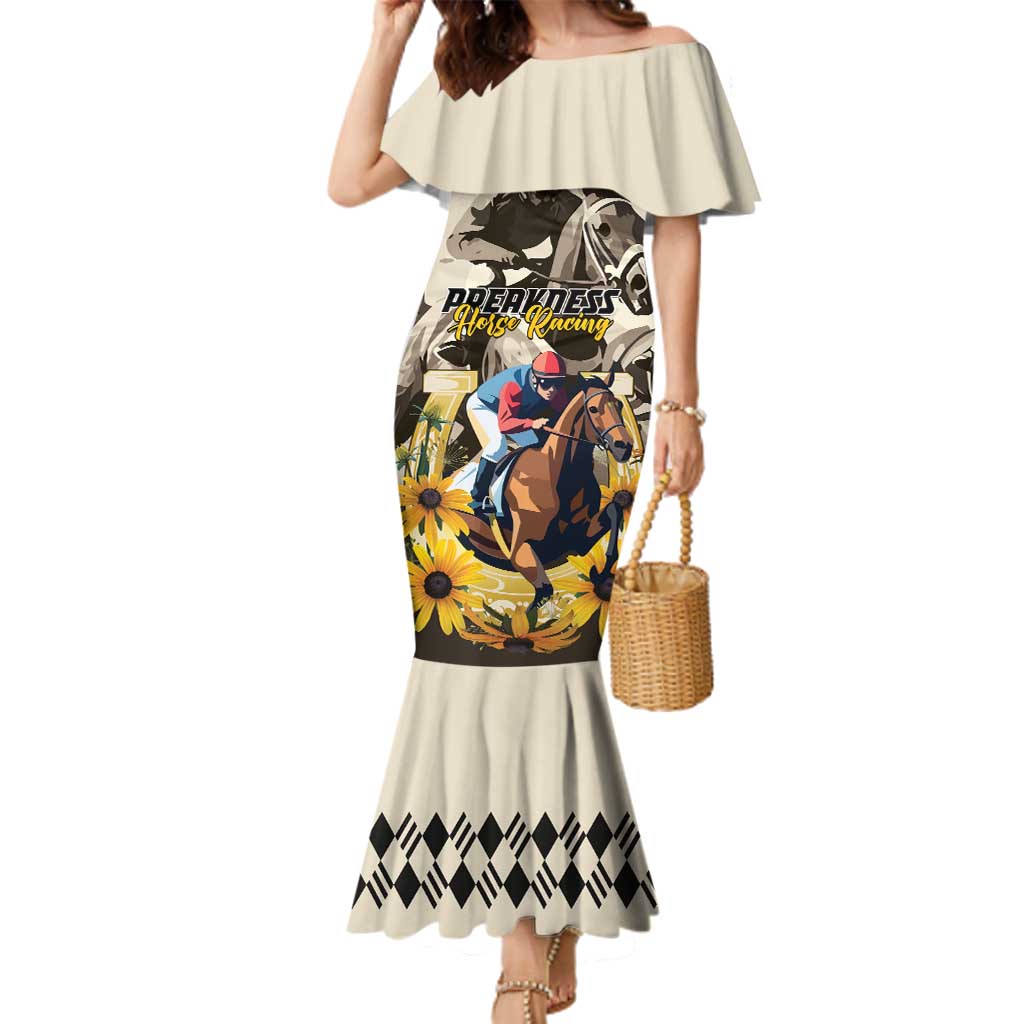 Personalized Preakness Horse Racing Family Matching Mermaid Dress and Hawaiian Shirt Middle Jewel