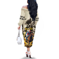 Personalized Preakness Horse Racing Family Matching Off The Shoulder Long Sleeve Dress and Hawaiian Shirt Middle Jewel