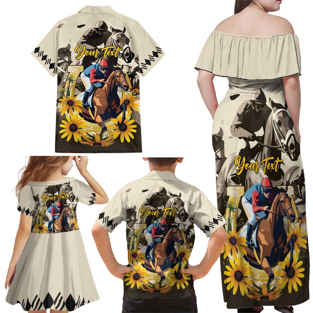 Personalized Preakness Horse Racing Family Matching Off Shoulder Maxi Dress and Hawaiian Shirt Middle Jewel
