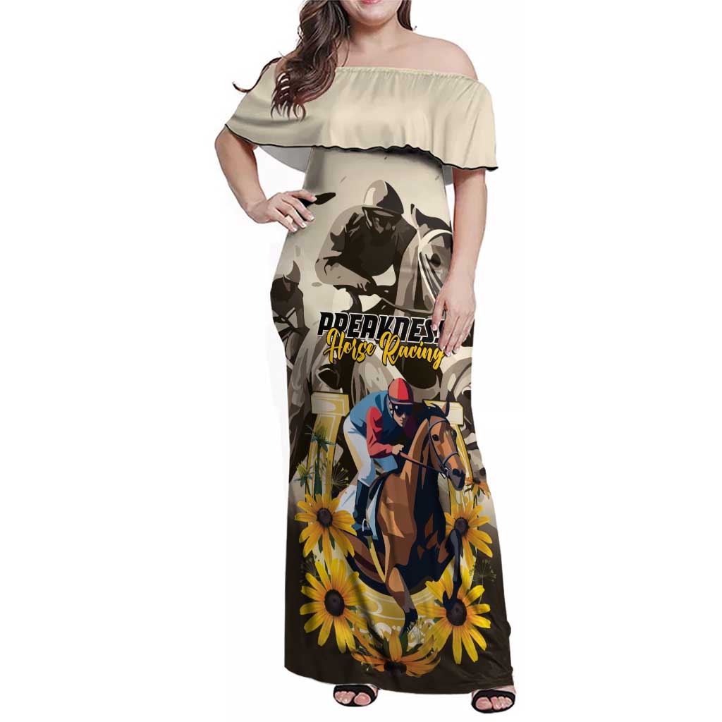 Personalized Preakness Horse Racing Family Matching Off Shoulder Maxi Dress and Hawaiian Shirt Middle Jewel