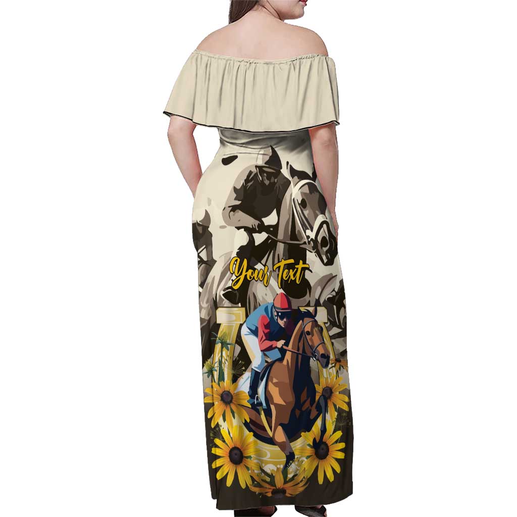 Personalized Preakness Horse Racing Family Matching Off Shoulder Maxi Dress and Hawaiian Shirt Middle Jewel