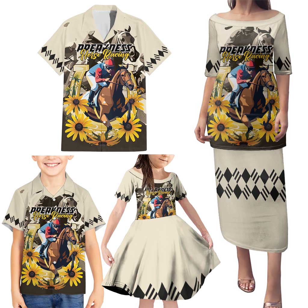 Personalized Preakness Horse Racing Family Matching Puletasi and Hawaiian Shirt Middle Jewel