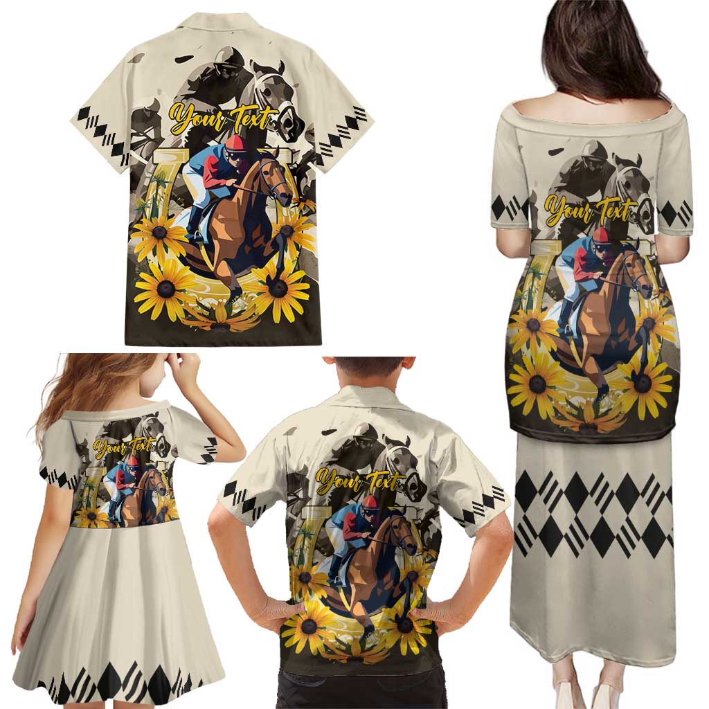 Personalized Preakness Horse Racing Family Matching Puletasi and Hawaiian Shirt Middle Jewel
