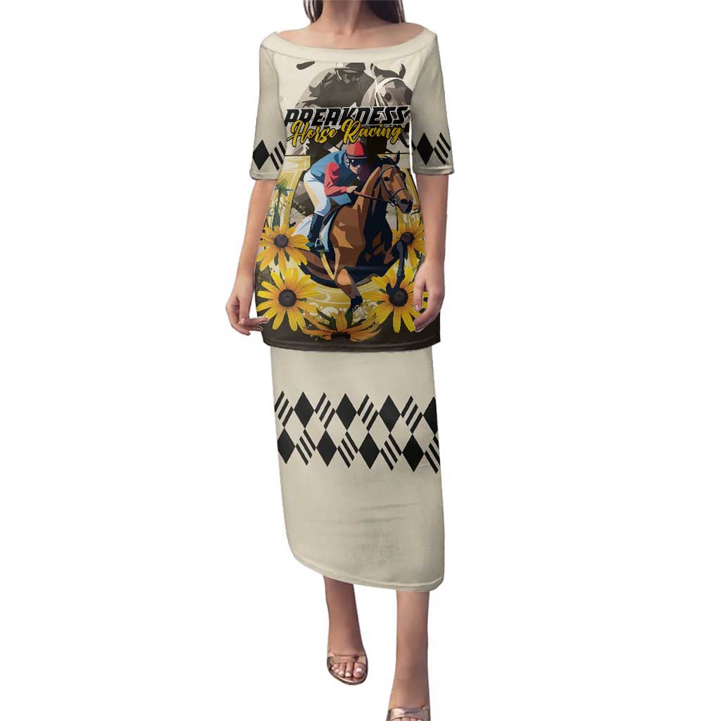 Personalized Preakness Horse Racing Family Matching Puletasi and Hawaiian Shirt Middle Jewel