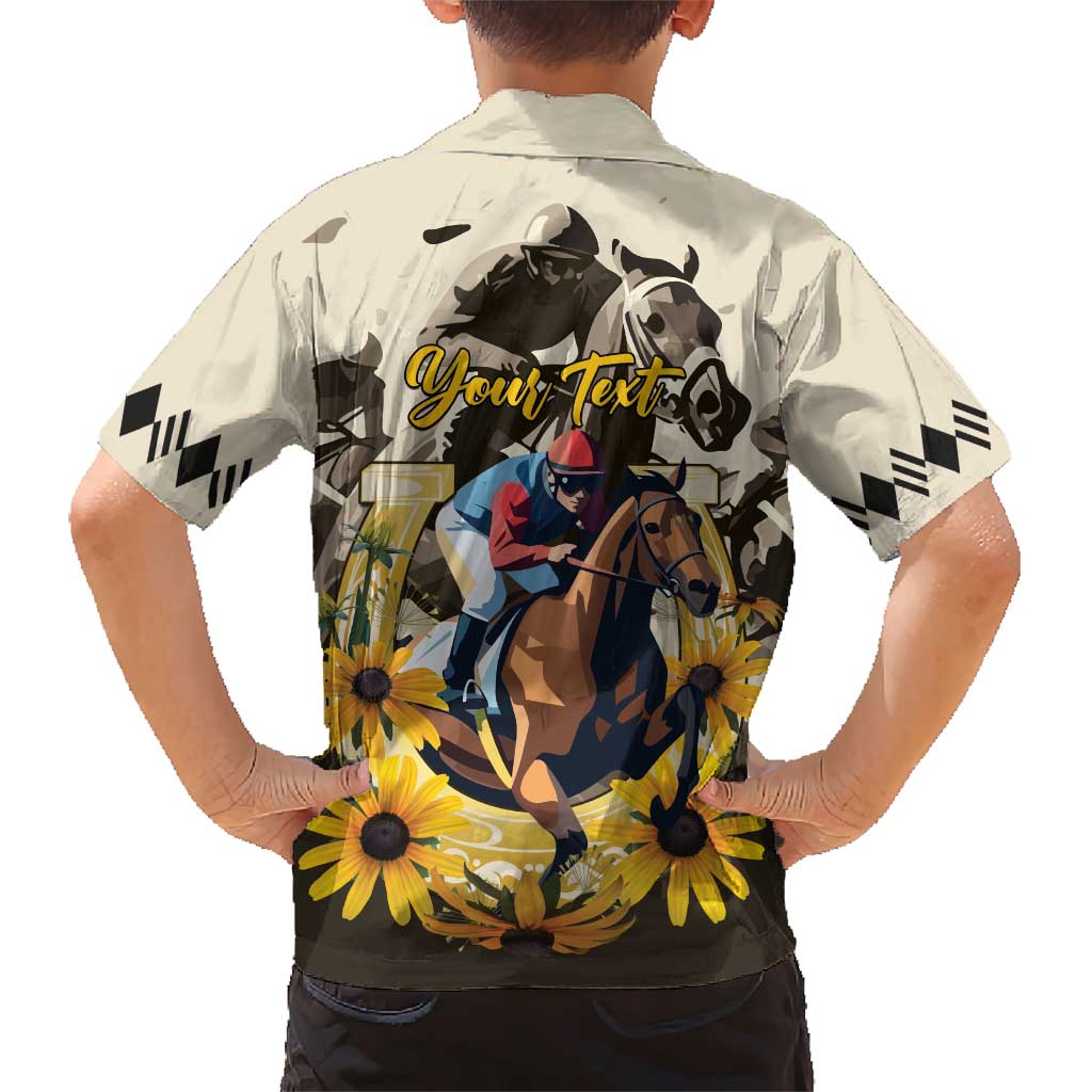 Personalized Preakness Horse Racing Family Matching Short Sleeve Bodycon Dress and Hawaiian Shirt Middle Jewel