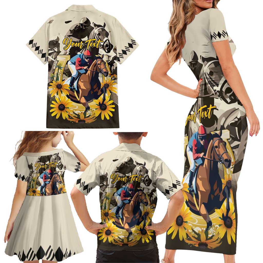 Personalized Preakness Horse Racing Family Matching Short Sleeve Bodycon Dress and Hawaiian Shirt Middle Jewel