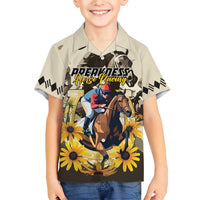 Personalized Preakness Horse Racing Family Matching Short Sleeve Bodycon Dress and Hawaiian Shirt Middle Jewel