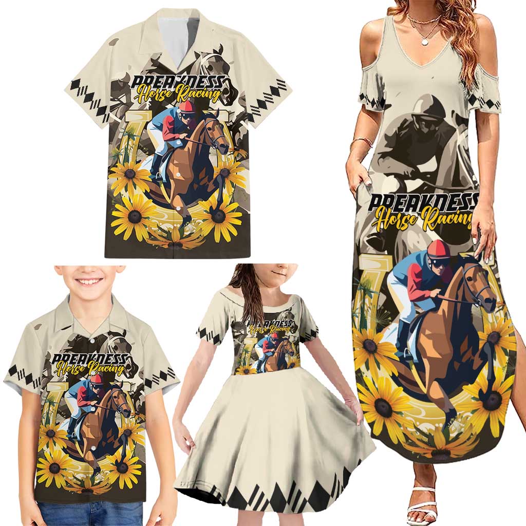 Personalized Preakness Horse Racing Family Matching Summer Maxi Dress and Hawaiian Shirt Middle Jewel
