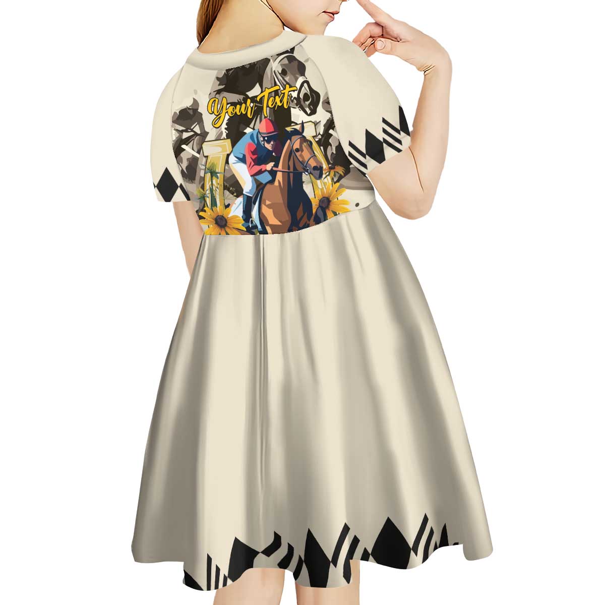 Personalized Preakness Horse Racing Kid Short Sleeve Dress Middle Jewel