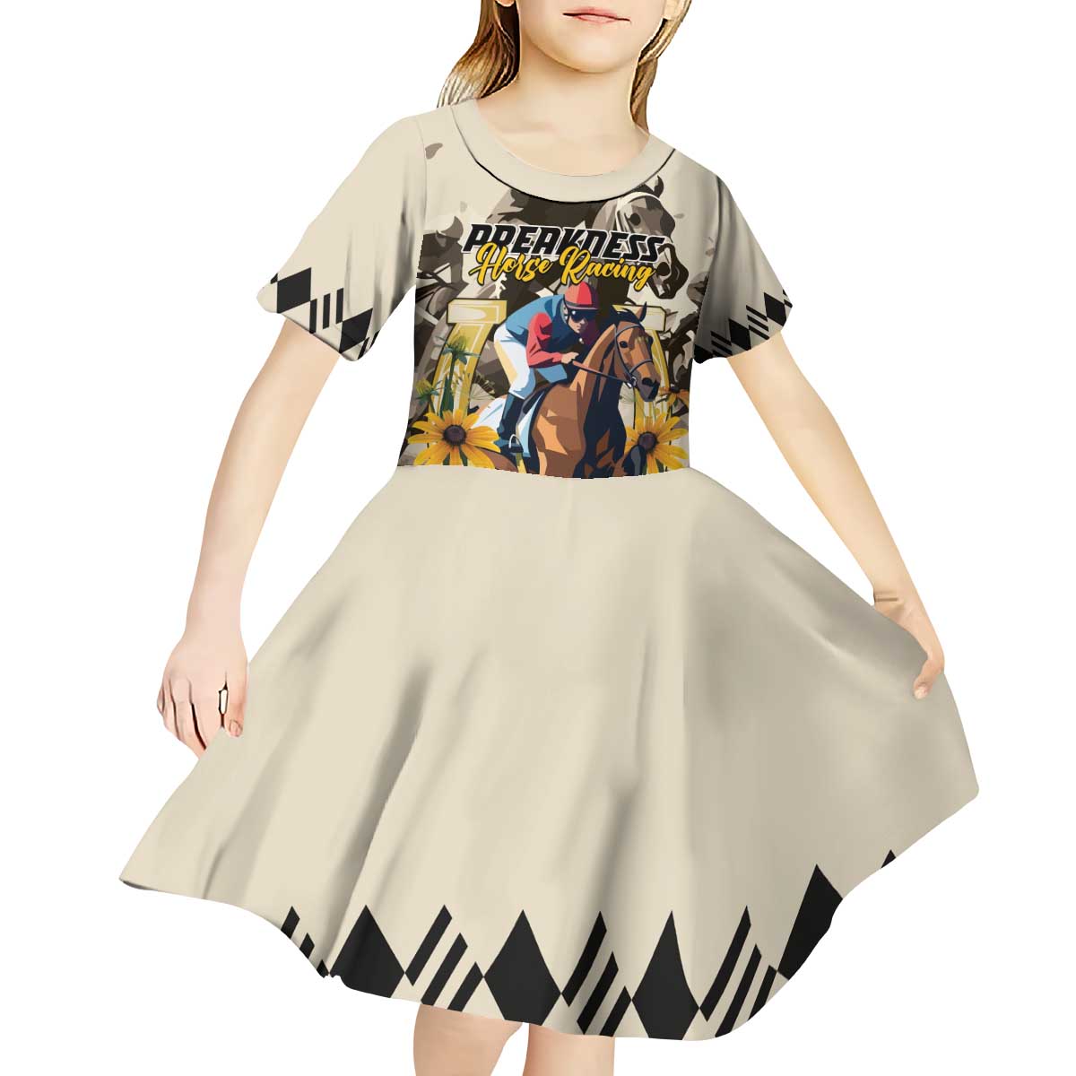 Personalized Preakness Horse Racing Kid Short Sleeve Dress Middle Jewel