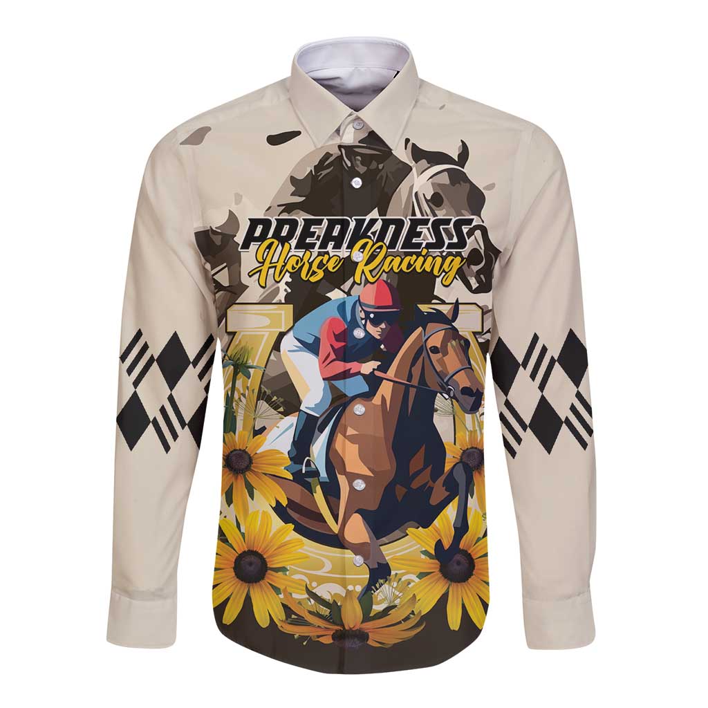 Personalized Preakness Horse Racing Long Sleeve Button Shirt Middle Jewel