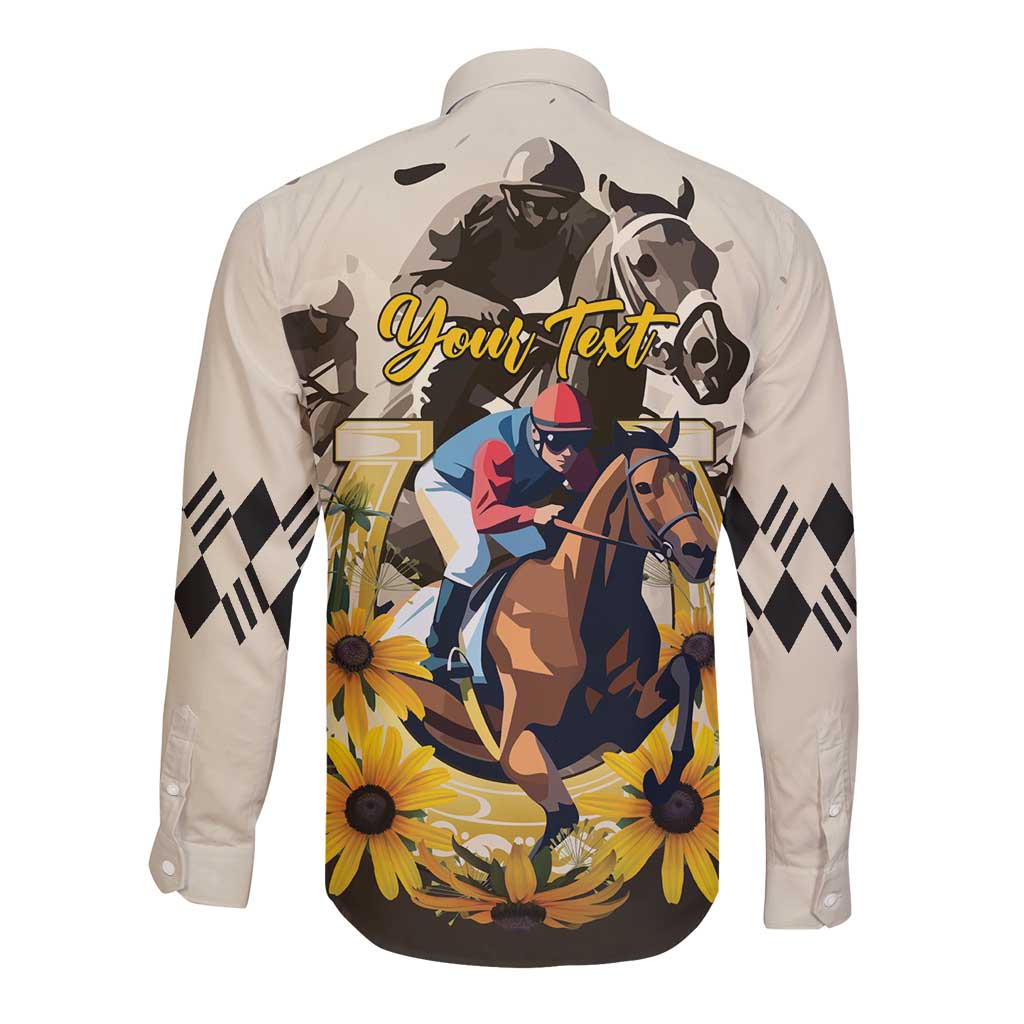 Personalized Preakness Horse Racing Long Sleeve Button Shirt Middle Jewel