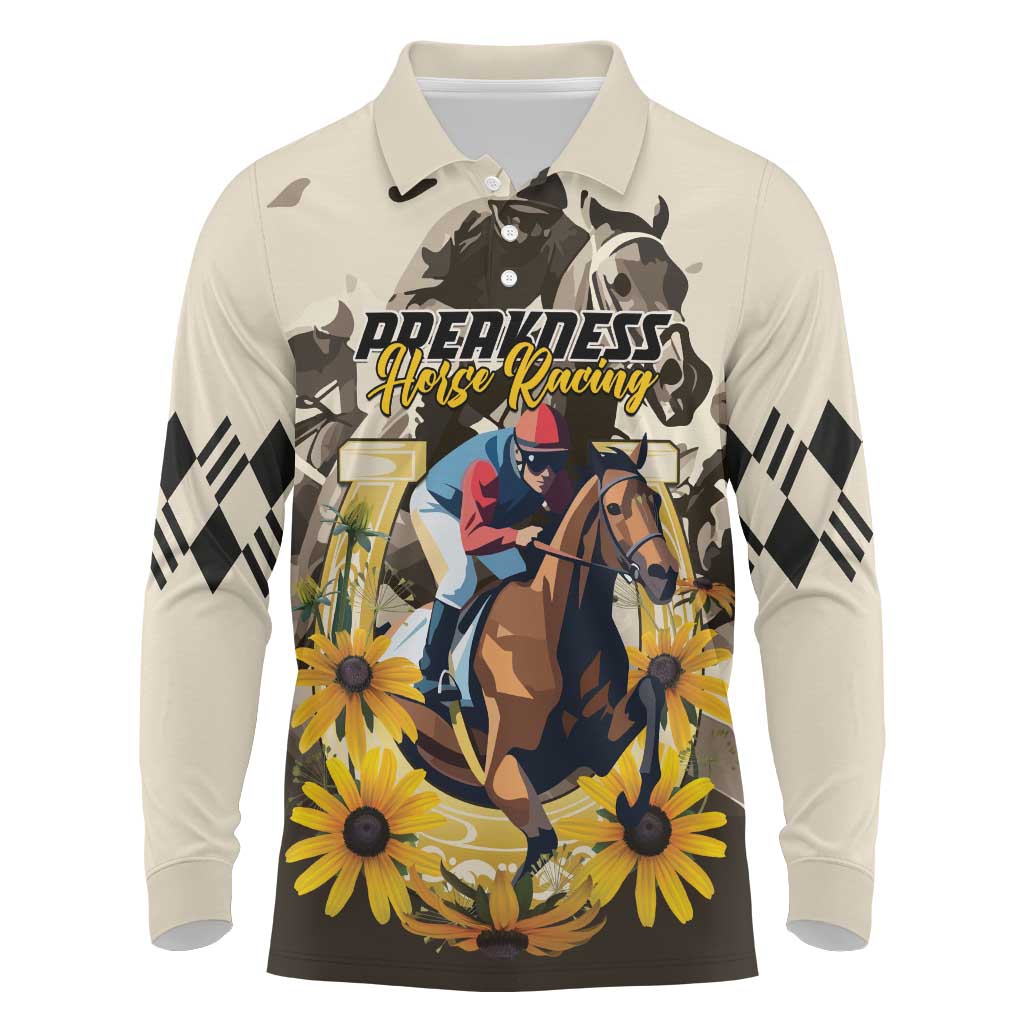 Personalized Preakness Horse Racing Long Sleeve Polo Shirt Middle Jewel