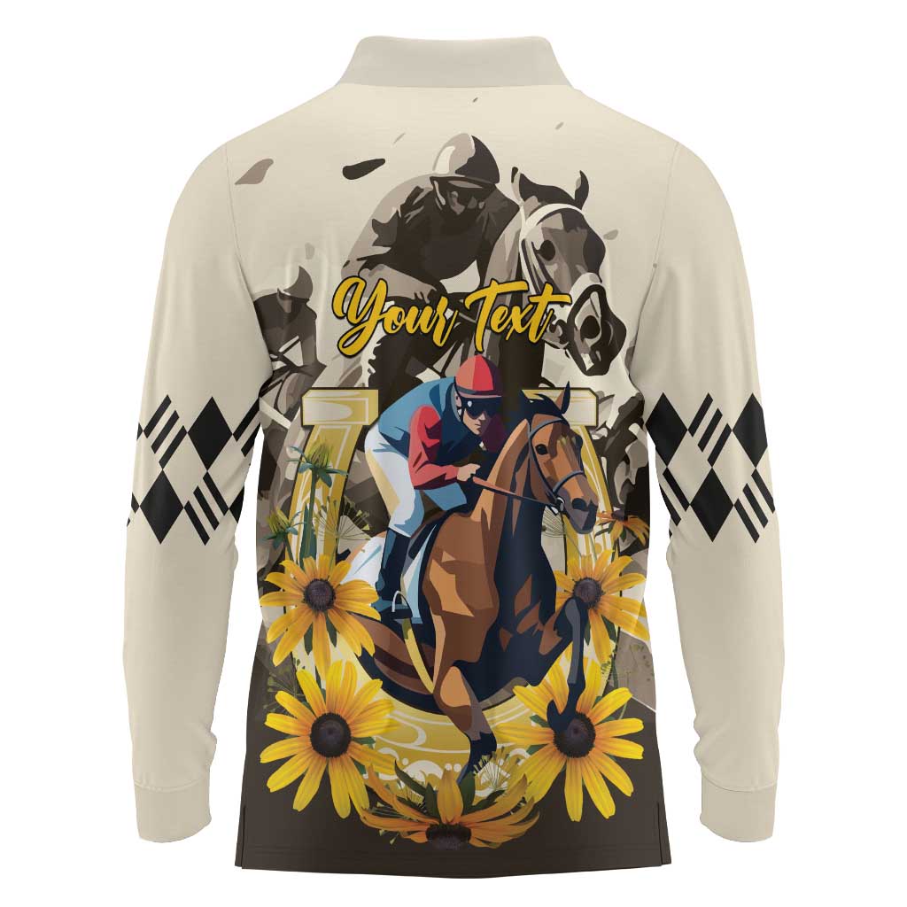 Personalized Preakness Horse Racing Long Sleeve Polo Shirt Middle Jewel