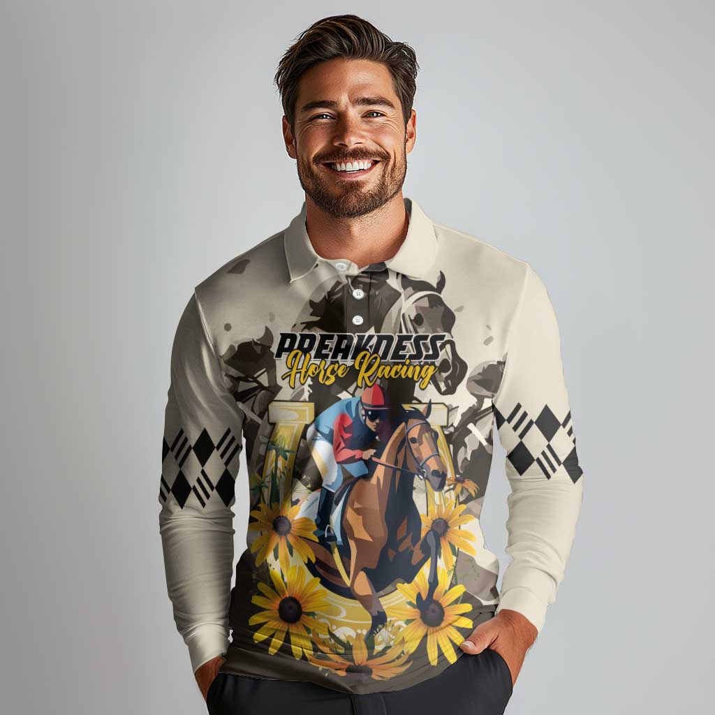 Personalized Preakness Horse Racing Long Sleeve Polo Shirt Middle Jewel