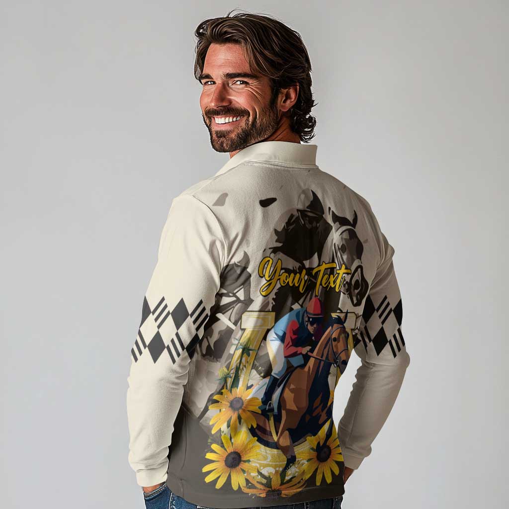 Personalized Preakness Horse Racing Long Sleeve Polo Shirt Middle Jewel