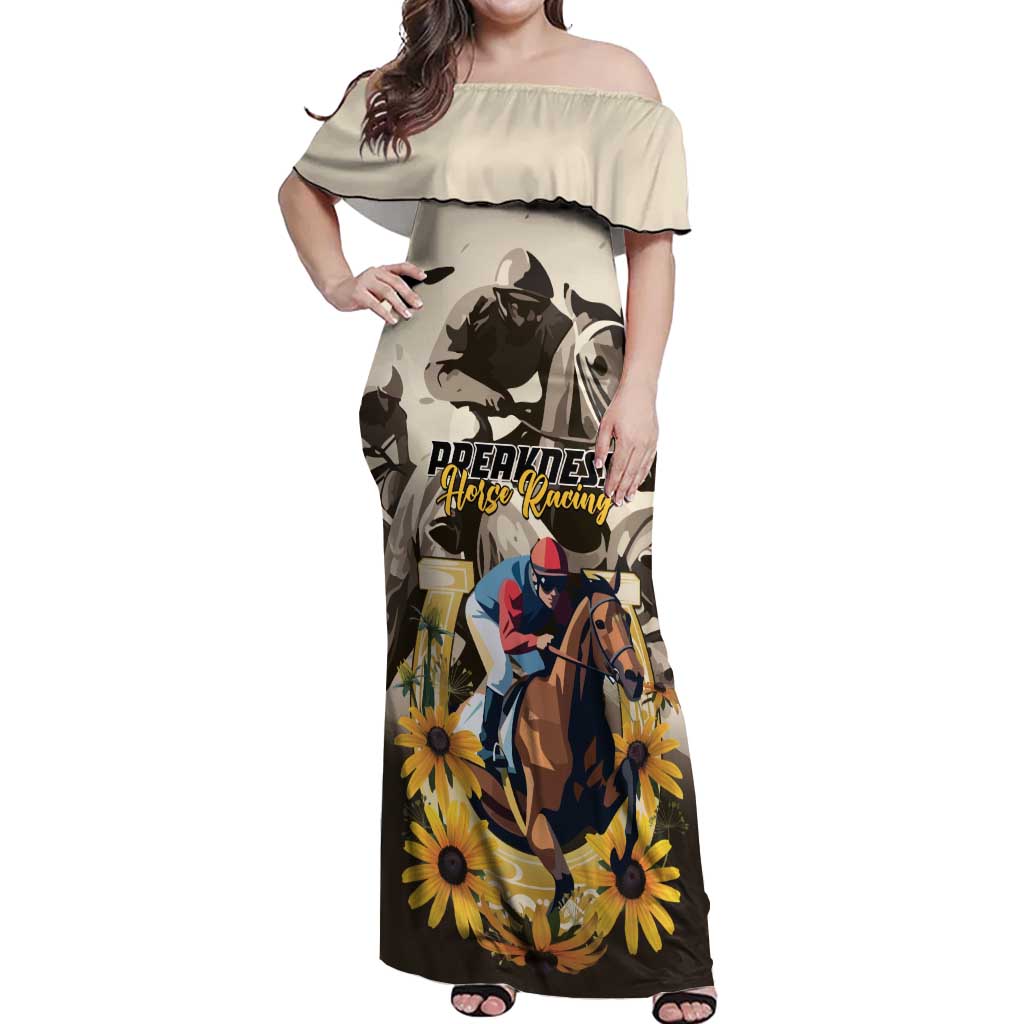 Personalized Preakness Horse Racing Off Shoulder Maxi Dress Middle Jewel
