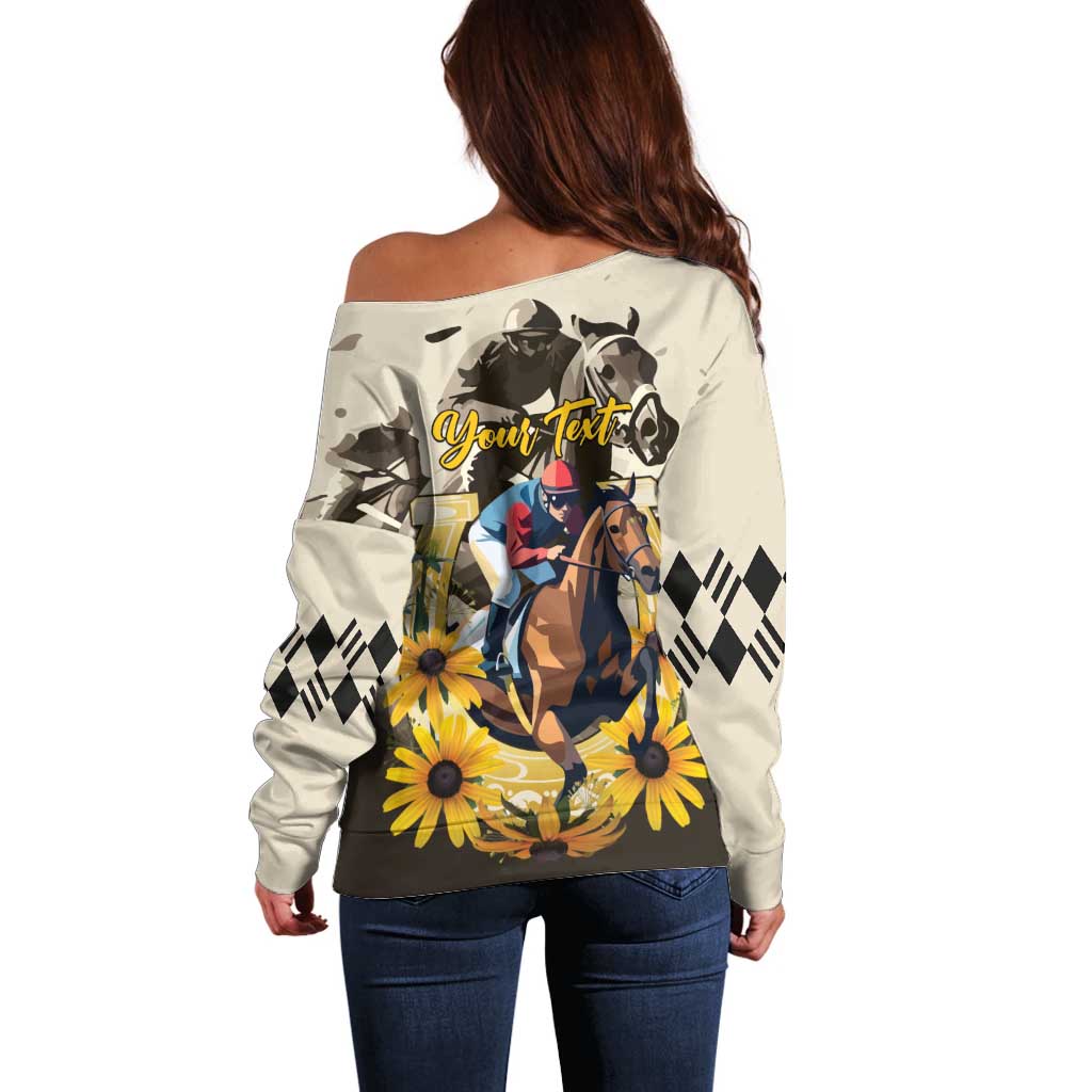Personalized Preakness Horse Racing Off Shoulder Sweater Middle Jewel