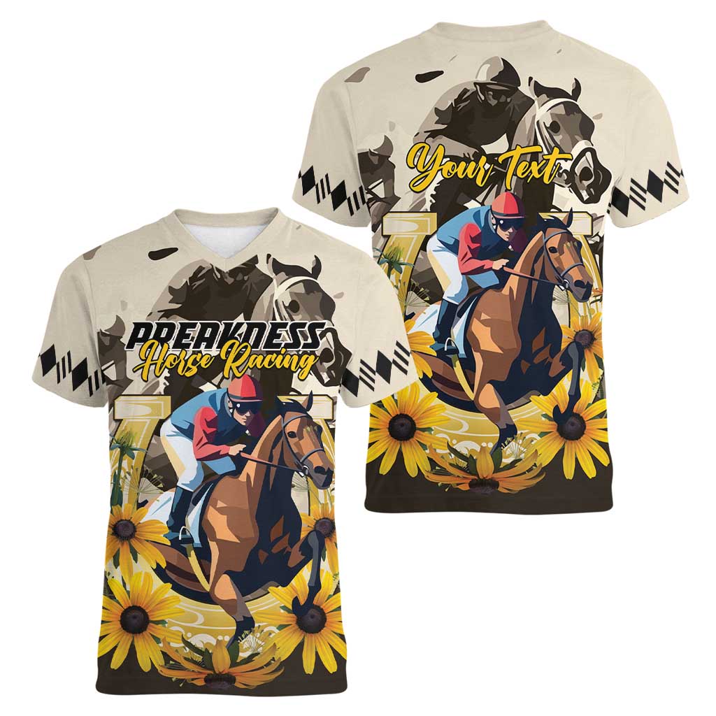 Personalized Preakness Horse Racing Women V-Neck T-Shirt Middle Jewel