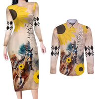 Personalized Preakness Horse Racing Couples Matching Long Sleeve Bodycon Dress and Long Sleeve Button Shirt Run for the Black Eyed Susans