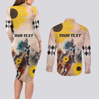 Personalized Preakness Horse Racing Couples Matching Long Sleeve Bodycon Dress and Long Sleeve Button Shirt Run for the Black Eyed Susans
