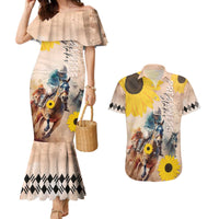 Personalized Preakness Horse Racing Couples Matching Mermaid Dress and Hawaiian Shirt Run for the Black Eyed Susans