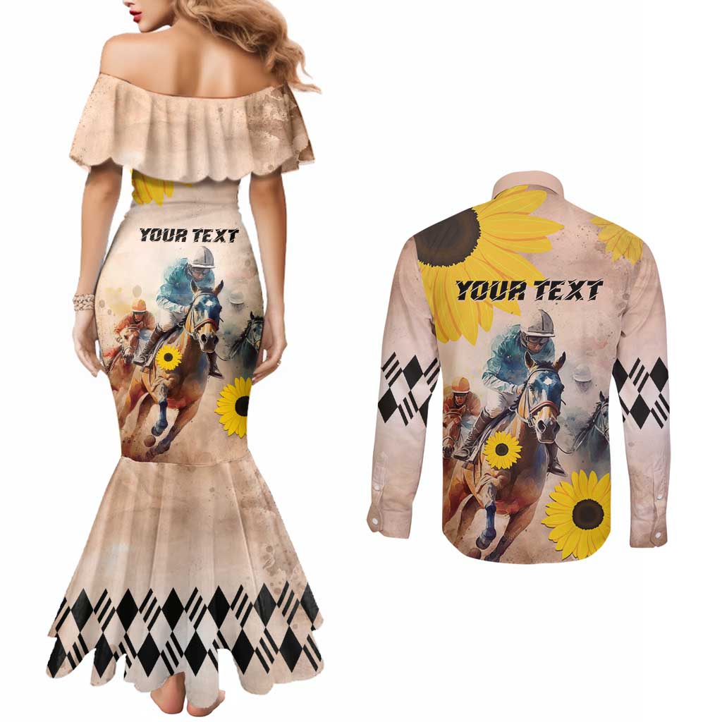 Personalized Preakness Horse Racing Couples Matching Mermaid Dress and Long Sleeve Button Shirt Run for the Black Eyed Susans