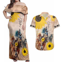 Personalized Preakness Horse Racing Couples Matching Off Shoulder Maxi Dress and Hawaiian Shirt Run for the Black Eyed Susans