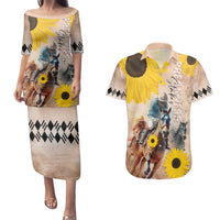 Personalized Preakness Horse Racing Couples Matching Puletasi and Hawaiian Shirt Run for the Black Eyed Susans