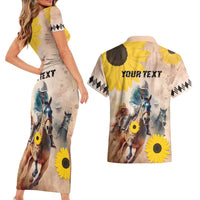 Personalized Preakness Horse Racing Couples Matching Short Sleeve Bodycon Dress and Hawaiian Shirt Run for the Black Eyed Susans
