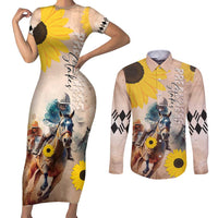 Personalized Preakness Horse Racing Couples Matching Short Sleeve Bodycon Dress and Long Sleeve Button Shirt Run for the Black Eyed Susans
