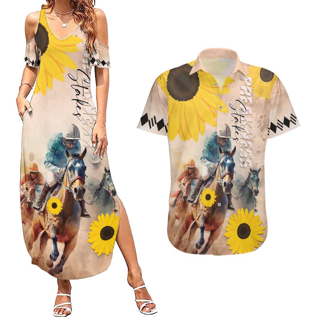 Personalized Preakness Horse Racing Couples Matching Summer Maxi Dress and Hawaiian Shirt Run for the Black Eyed Susans